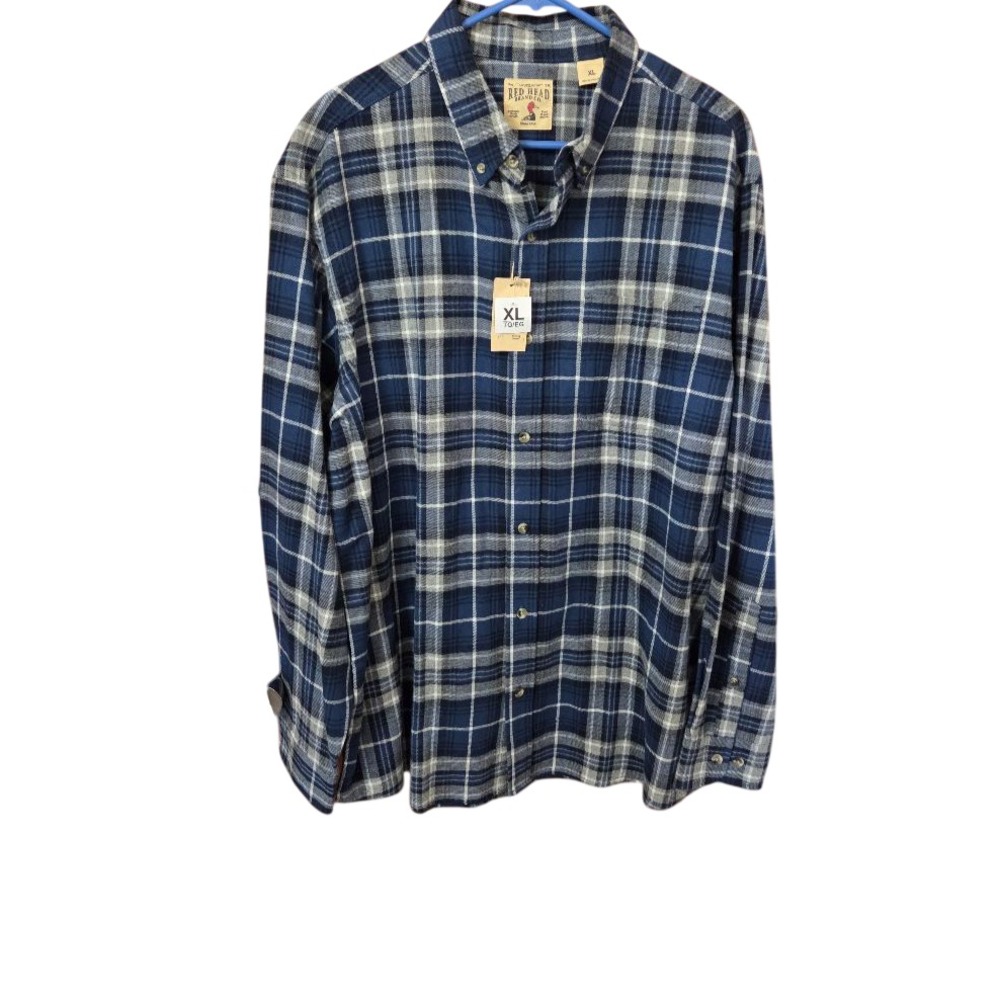 NWT RedHead Size XL Blue Plaid Long-Sleeve Flannel Button Down Shirt